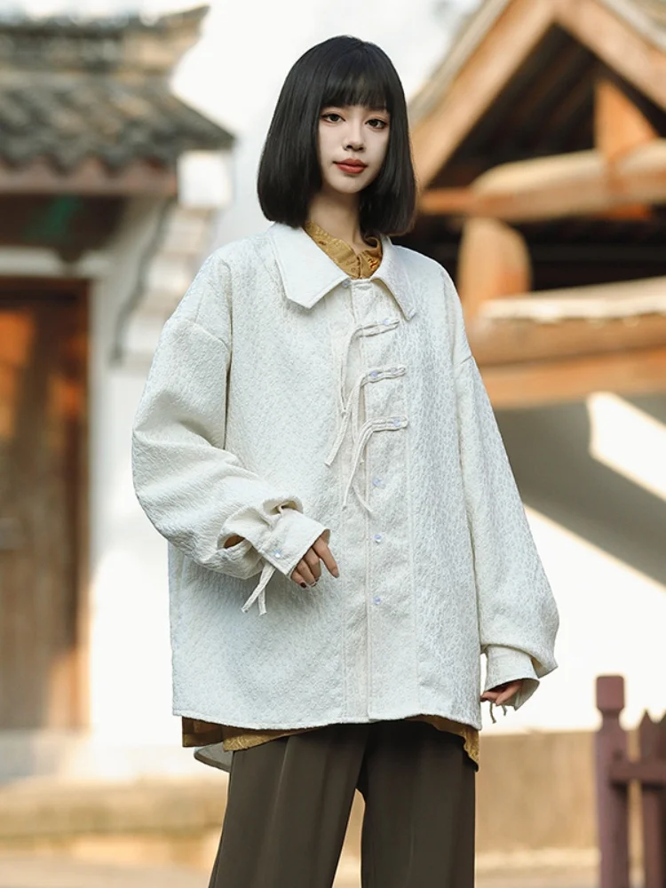 

New Chinese Style Long Sleeve Men's Shirt Premium Embroidery Button up Top Spring Outerwear Tang Costume Improved Hanfu