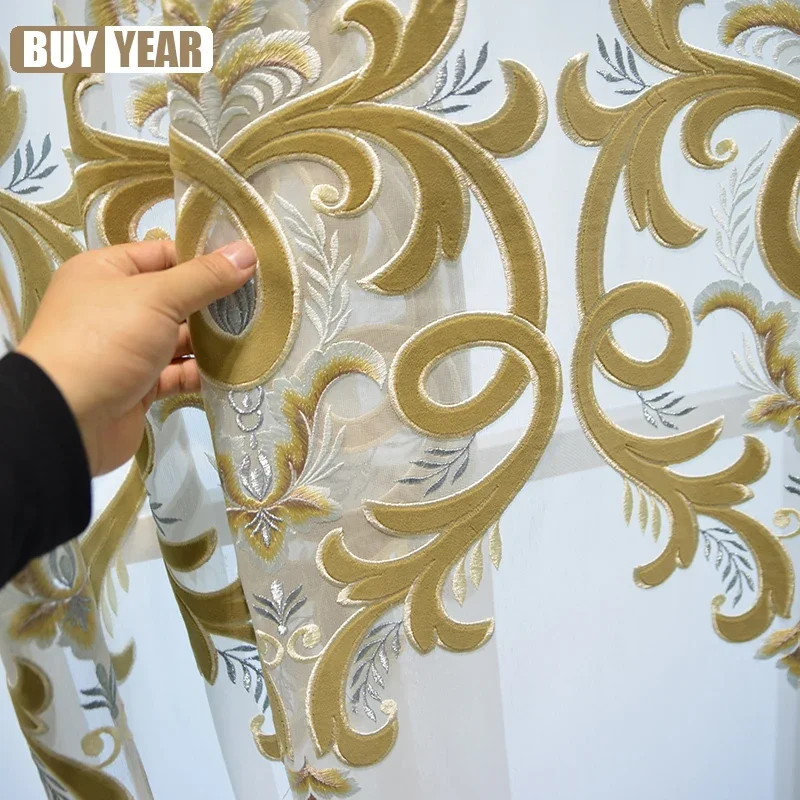 Luxury European French Flannelette Embroidery Flowers High-end Atmosphere Curtain For Living Room Bedroom Customized Curtains