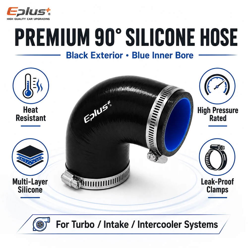 Conector de Silicone Preto EPLUS 90 Graus para Mangueira Universal de Admissão de Ar Automotiva, Intercooler e Tubo Turbo - Conector de Gel de Sílica