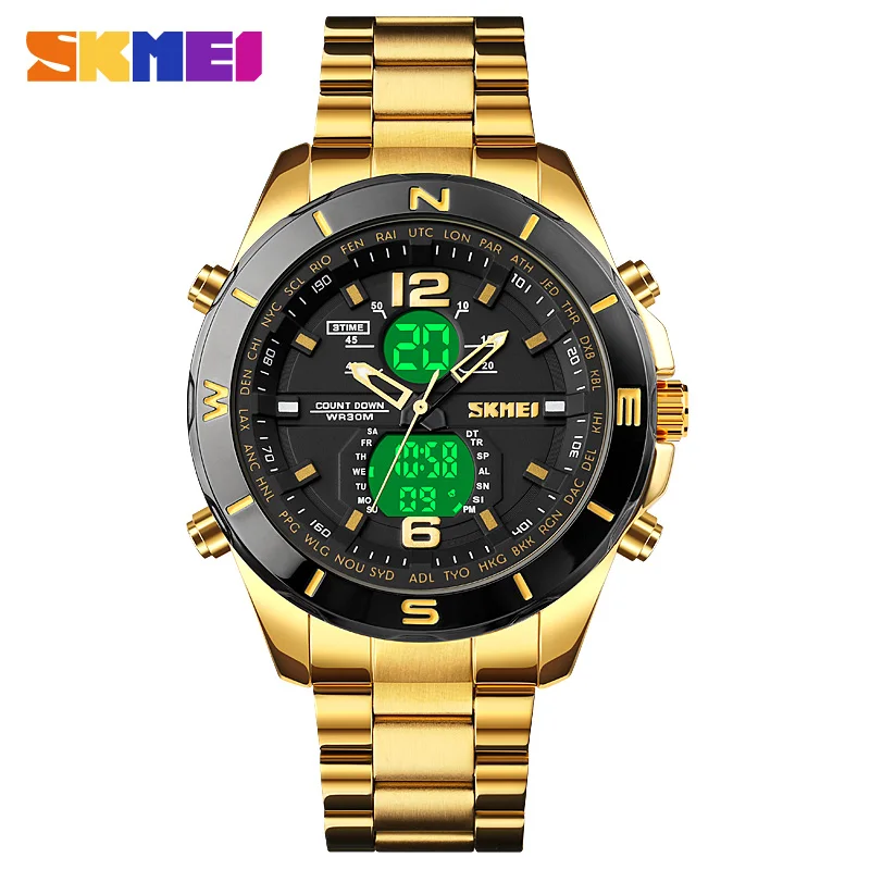 skmei 1670 men's sport watches led light military countdown clock 3 time digital waterproof male quartz watch relogio masculino