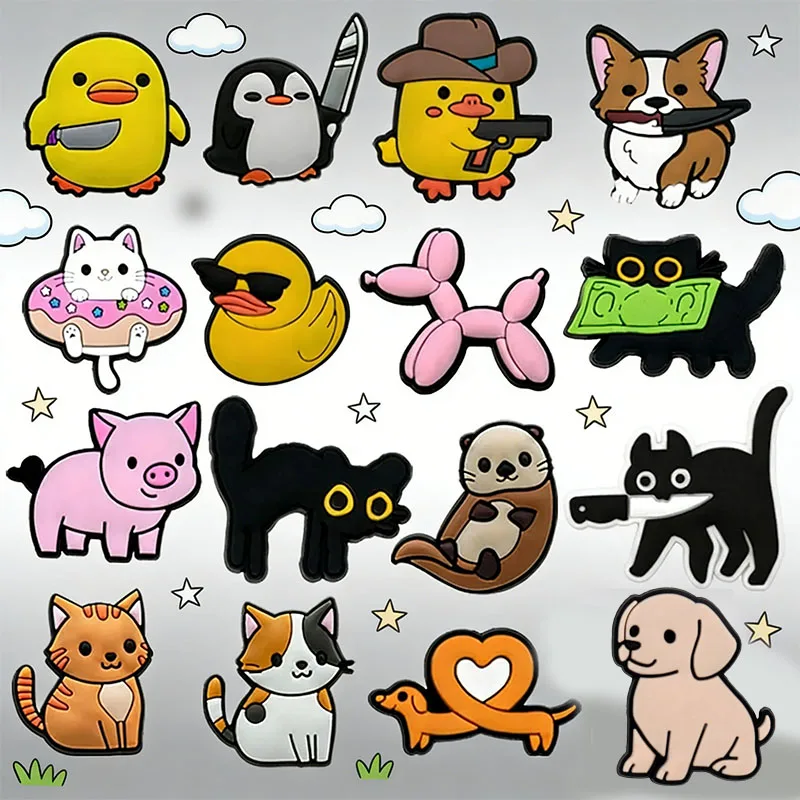 1/16pcs Cartoon Shoe Charms Ducks Pigs Balloon Dog Shoe Decorations Cats Dogs Sandals Pins For Women Men Kids Clog Buckles