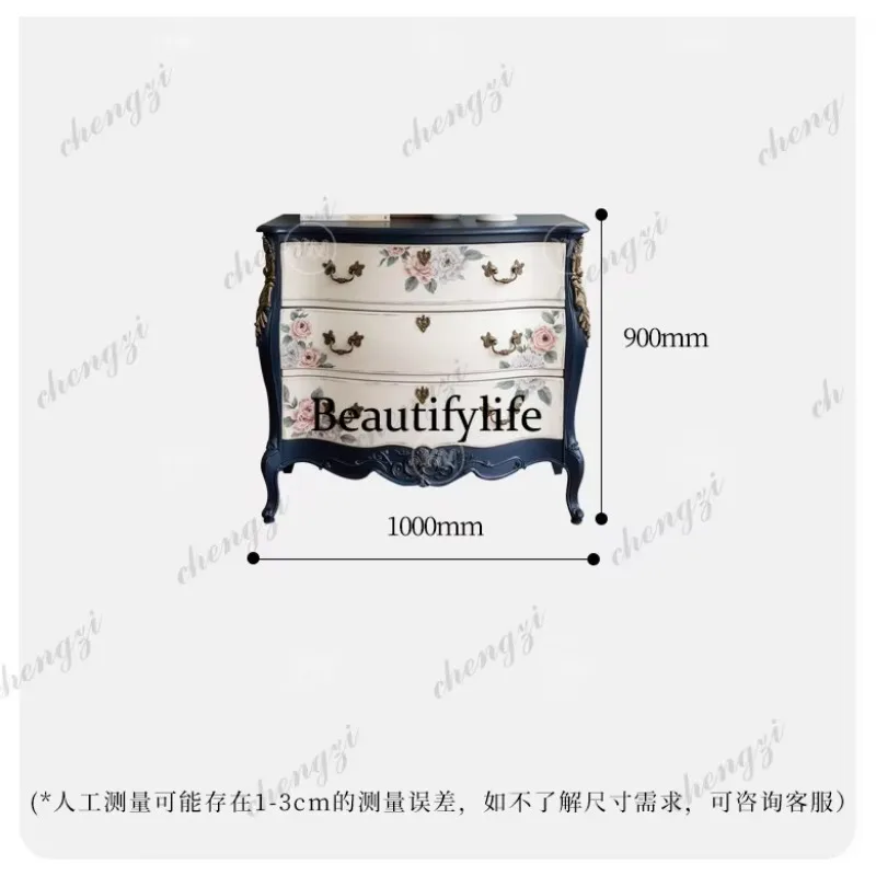 A74French retro, antique solid wood in the chest, three drawers, bedroom storage side cabinet