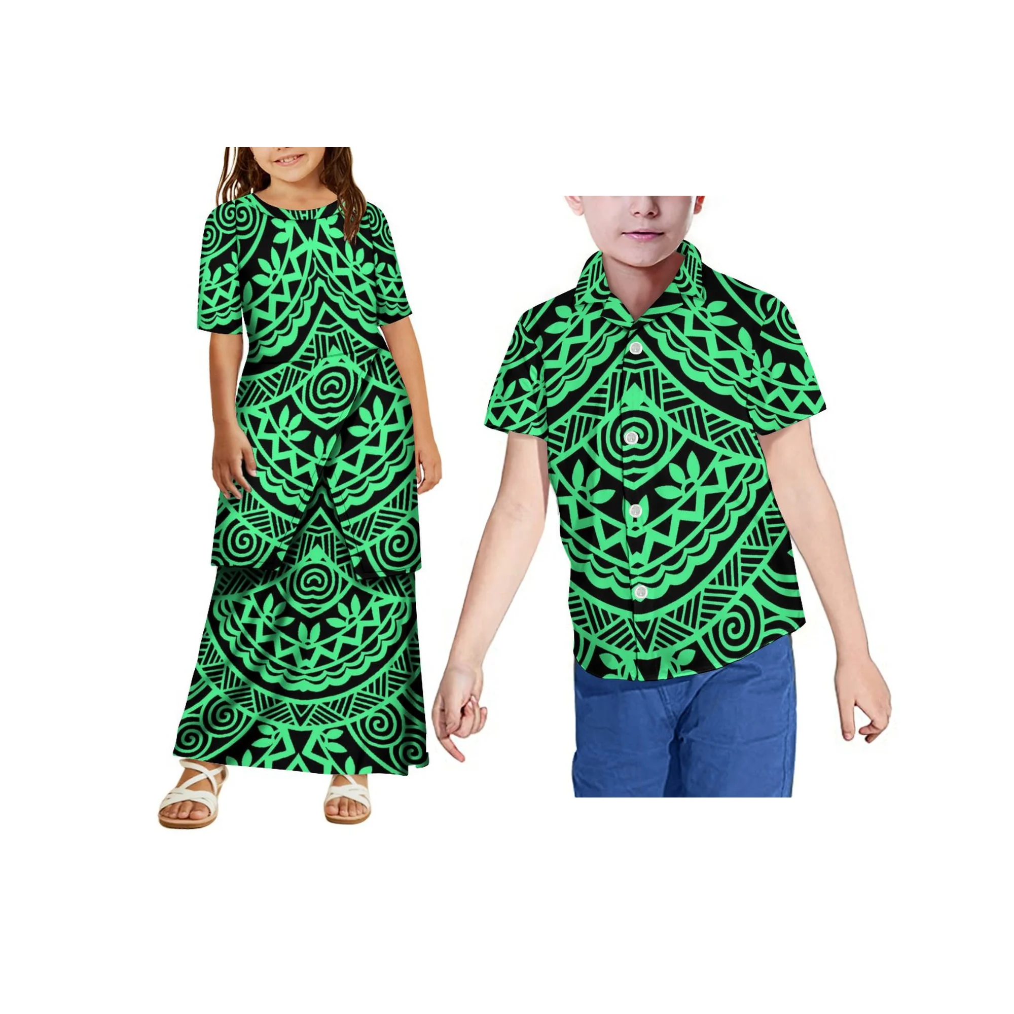 Novo Vestido Infantil Feminino Polinésio Elegante para Meninas, Vestido de Dama de Honra Floral para o Verão, Vestido de Princesa Floral, Vestido Infa