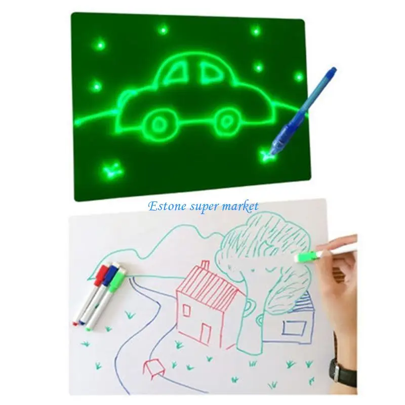 090B almohadilla escritura con luz fluorescente, tablero pintura dibujo para niños, juguetes educativos para