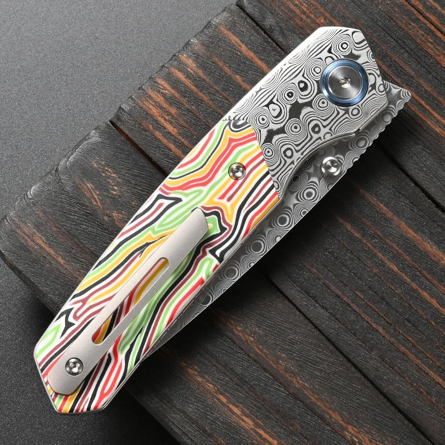 Sitivien ST271 دمشق/M390 شفرة فولاذية سكين للفرد مزدوج اللون G10 مقبض سكين جيب للتخييم في الهواء الطلق التنزه الصيد #6