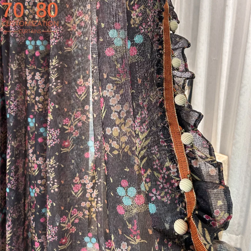New French Retro Printing Lace Window Screen Curtains for Living Room Bedroom French Window Customized Finished Balcony