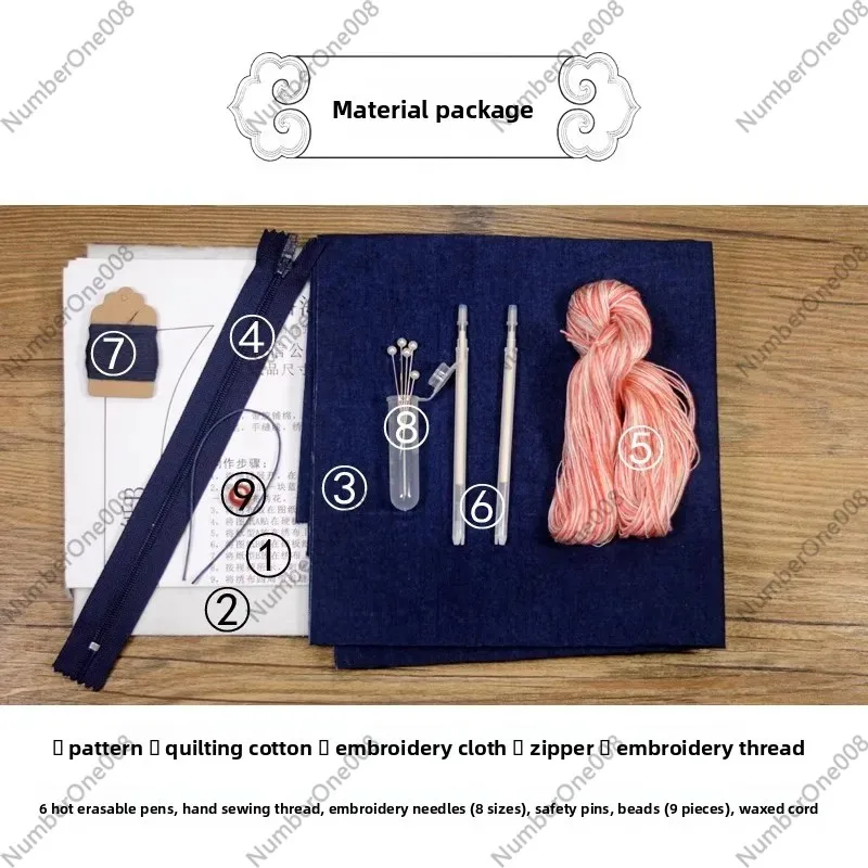 All-in-One Sashiko Bag Sewing Kit, Complete Beginner Set for Making a Chinese Style Tote / Shoulder Bag