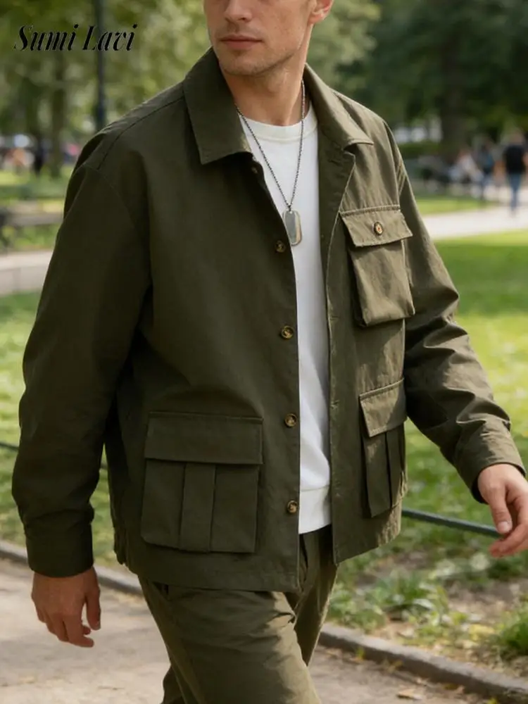 

Мужская повседневная верхняя одежда в винтажном стиле: куртка-карго с отложным воротником, на пуговицах, с множеством карманов, модный весенний кардиган