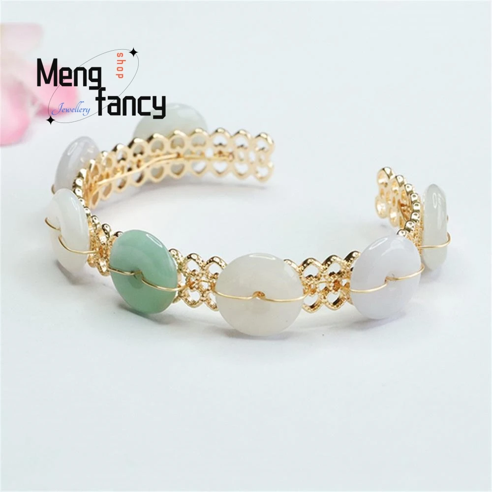 Natural Myanmar A-goods Jadeite Peace Buckle Jade Bracelet Exquisite Elegant Simple High-grade Luxury Quality Fashion Jewelry