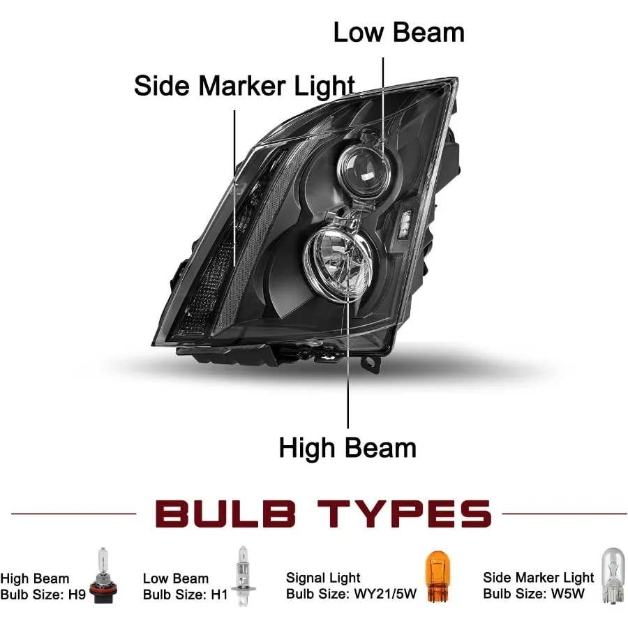 مجموعة مصابيح أمامية لجهاز العرض بديلة لـ 20082014 كاديلاك CTS 2Door كوبيه سيدان عربة سوداء للسائق والراكب الجانبي الكل