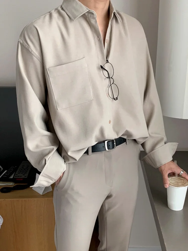 

Casual Long Sve irt Men's Spring Autumn New Korean Loose High-End Feeling irt Busin Iron-Free Youth ular Pure Color