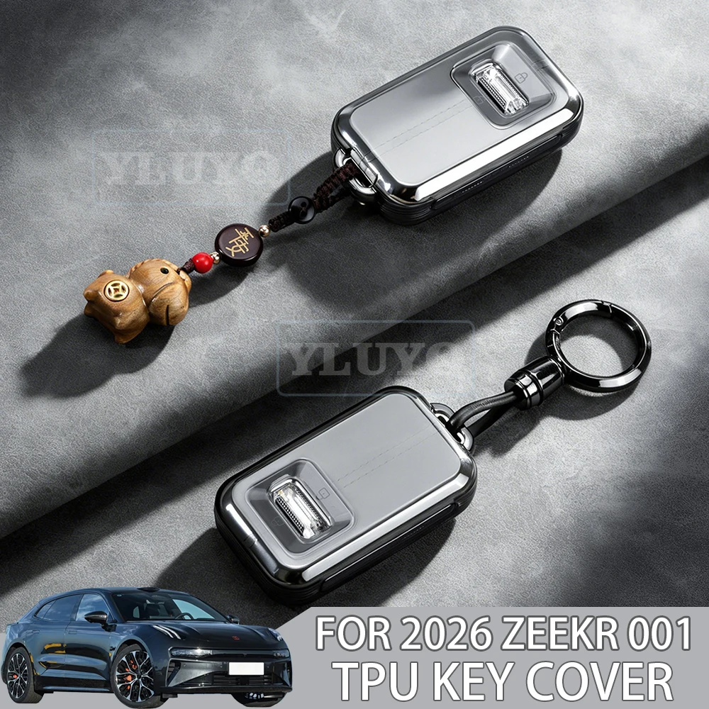 For 2026 ZEEKR 001 TPU Key Case Black Key Protection Cover Scratch-Resistant Shell Buckle Ring Car Interior Accessory