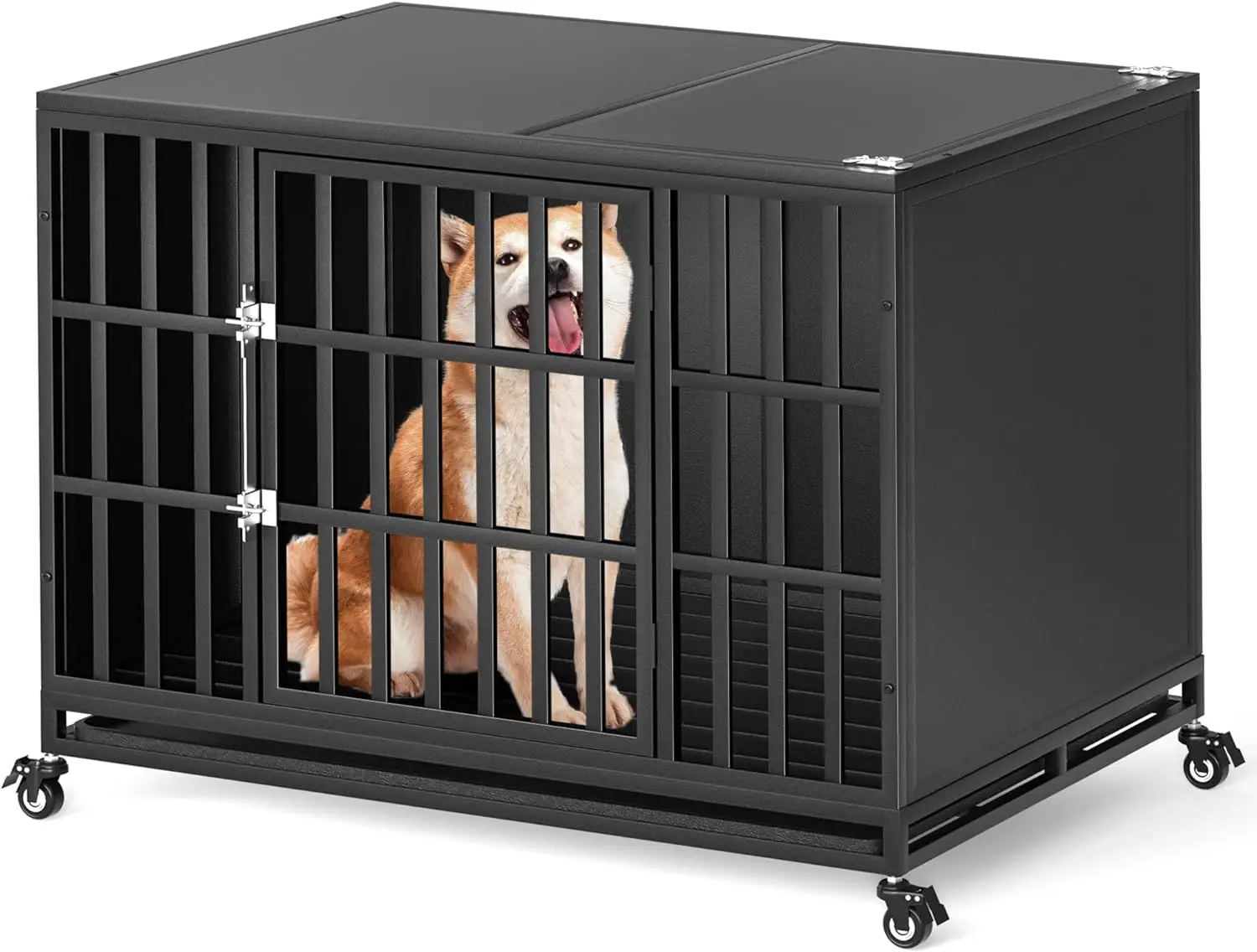 Indestructible Large Steel Kennel with Enclosed Design, Escape-Proof and Chew-Proof Pet Cage for High Anxiety Dogs