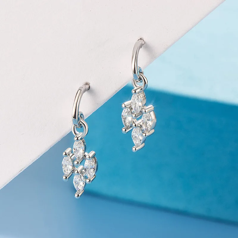 Exquisite Four Zircon Earrings Girls‘s Small Fashion Versatile Retro Silver 925 Earrings Romantic Commute Jewelry Earring KOFSAC