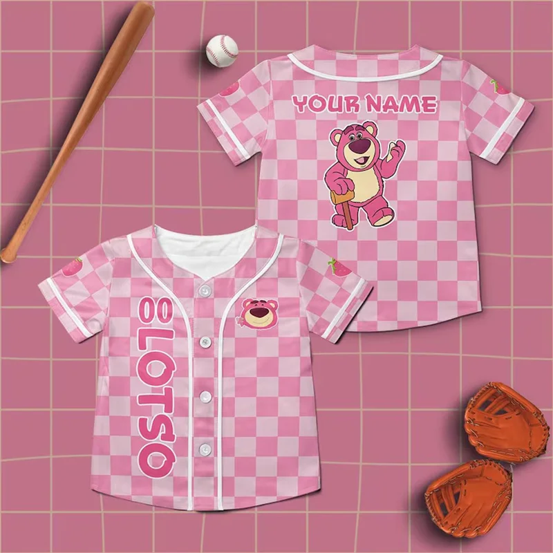

Custom Lotso Toy Story Pink Baseball Jersey Personalized Disney Toy Story Kids Teen Jersey Adult Disney Sportswear Disney Pixar