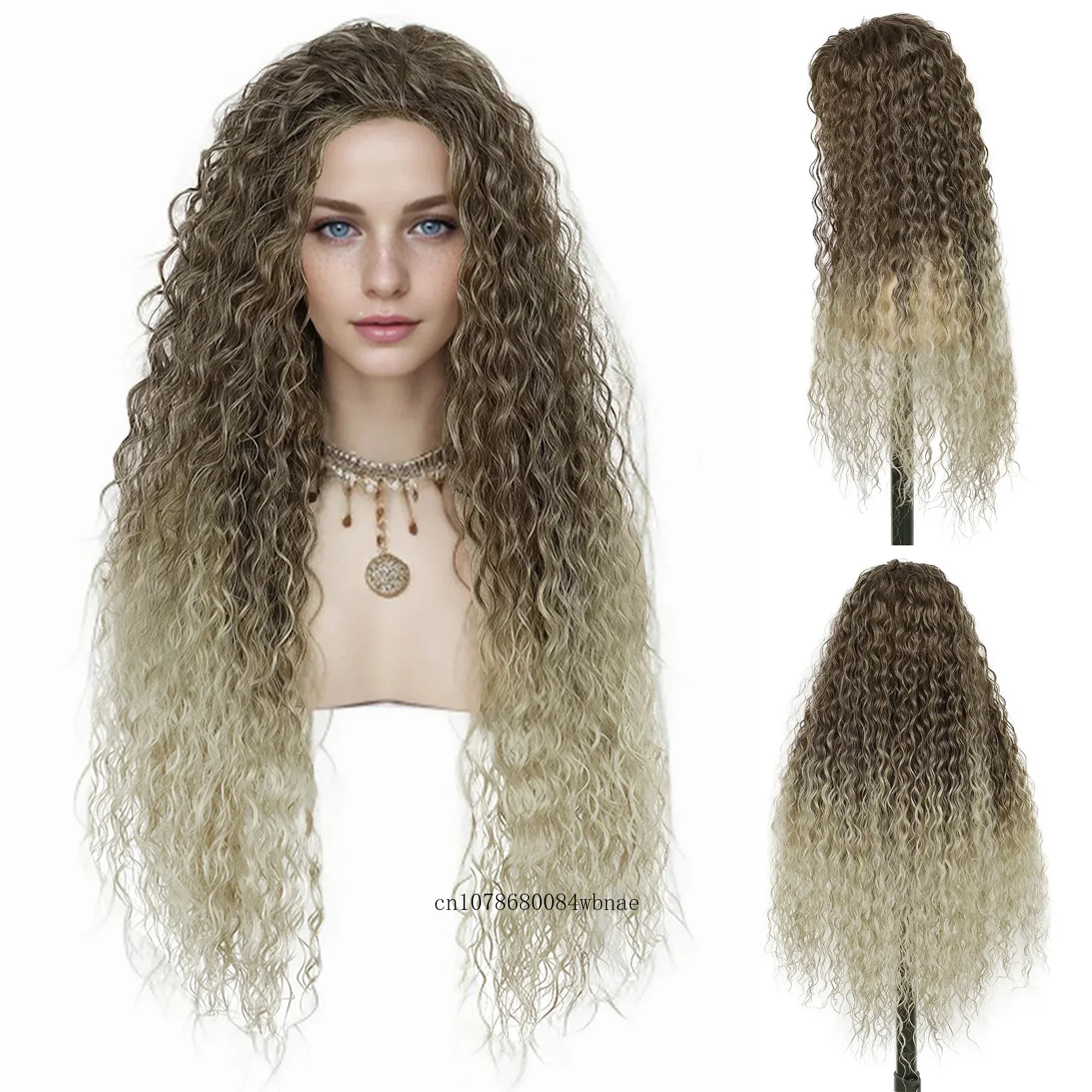 

Synthetic Layered Long Wavy Brown Ombre Blonde Wig for Women Girls 28inch Curly Body Wave Wigs Daily Party Halloween Costume Use