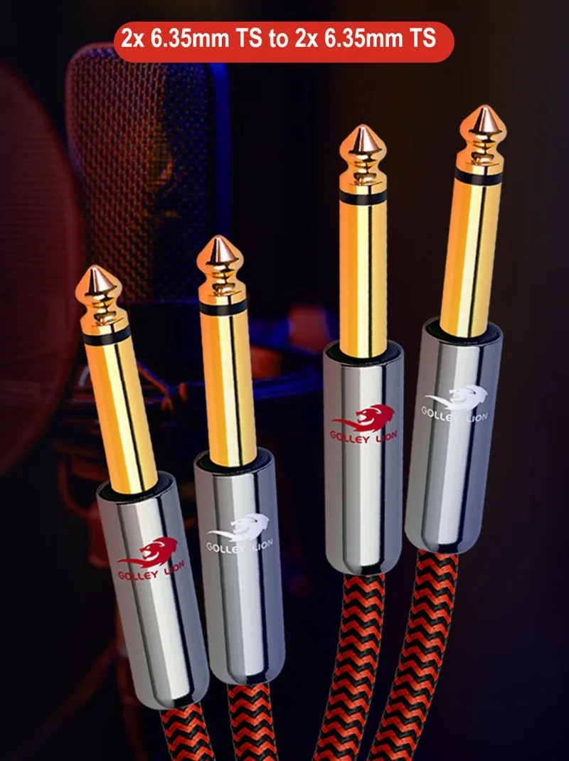 Cable de Audio doble TS Mono de 1/4 pulgadas, 6,35mm a 2x1/4 pulgadas, macho, para amplificador, mezclador, guitarra eléctrica, sintetizador, teclado, Cable blindado