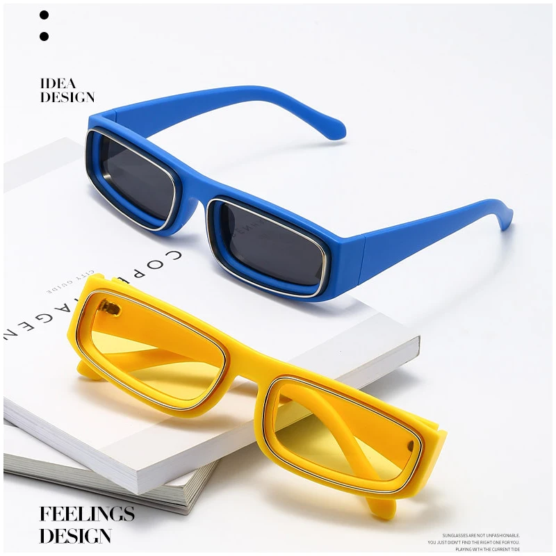 

2024 New Fashion Designer Rectangle Sunglasses Women Men Vintage Eyewear Female Retro Y2K Punk Trendy Small Party