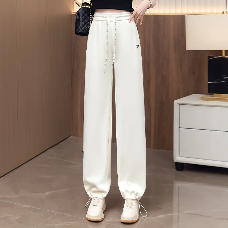 Elastic Waist Casual Yellow Sweatpants for Women Spring and Autumn Loose New High Waist Slimming Embroidered Jogger Pants
