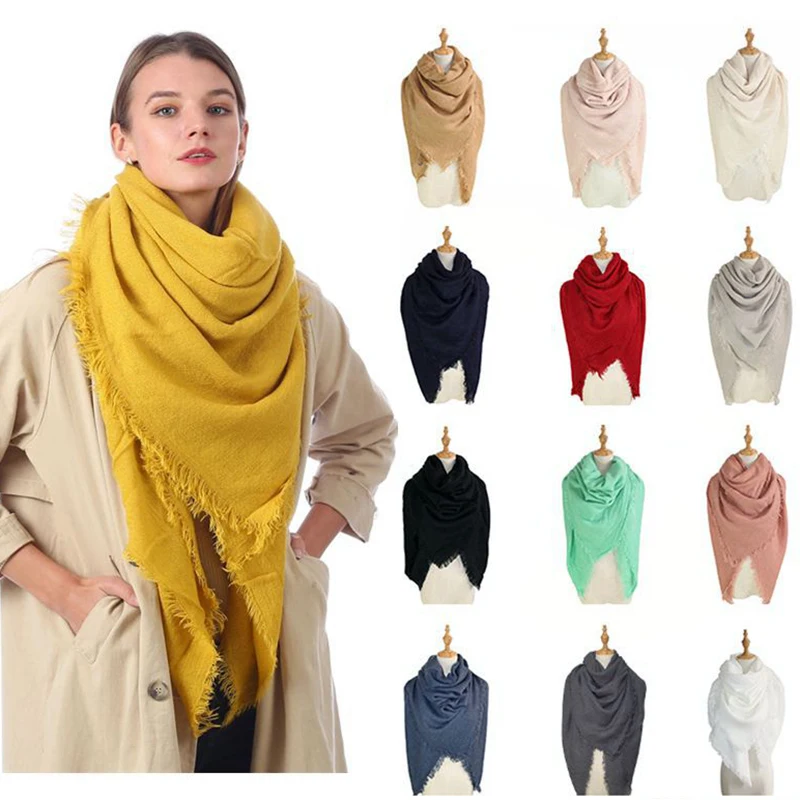 140cm Square Soft Women Scarf Solid Color Winter Warm Shawl Hijabs Blanket Wrap Pashmina Neckerchief Echarpe Bufanda Scarves