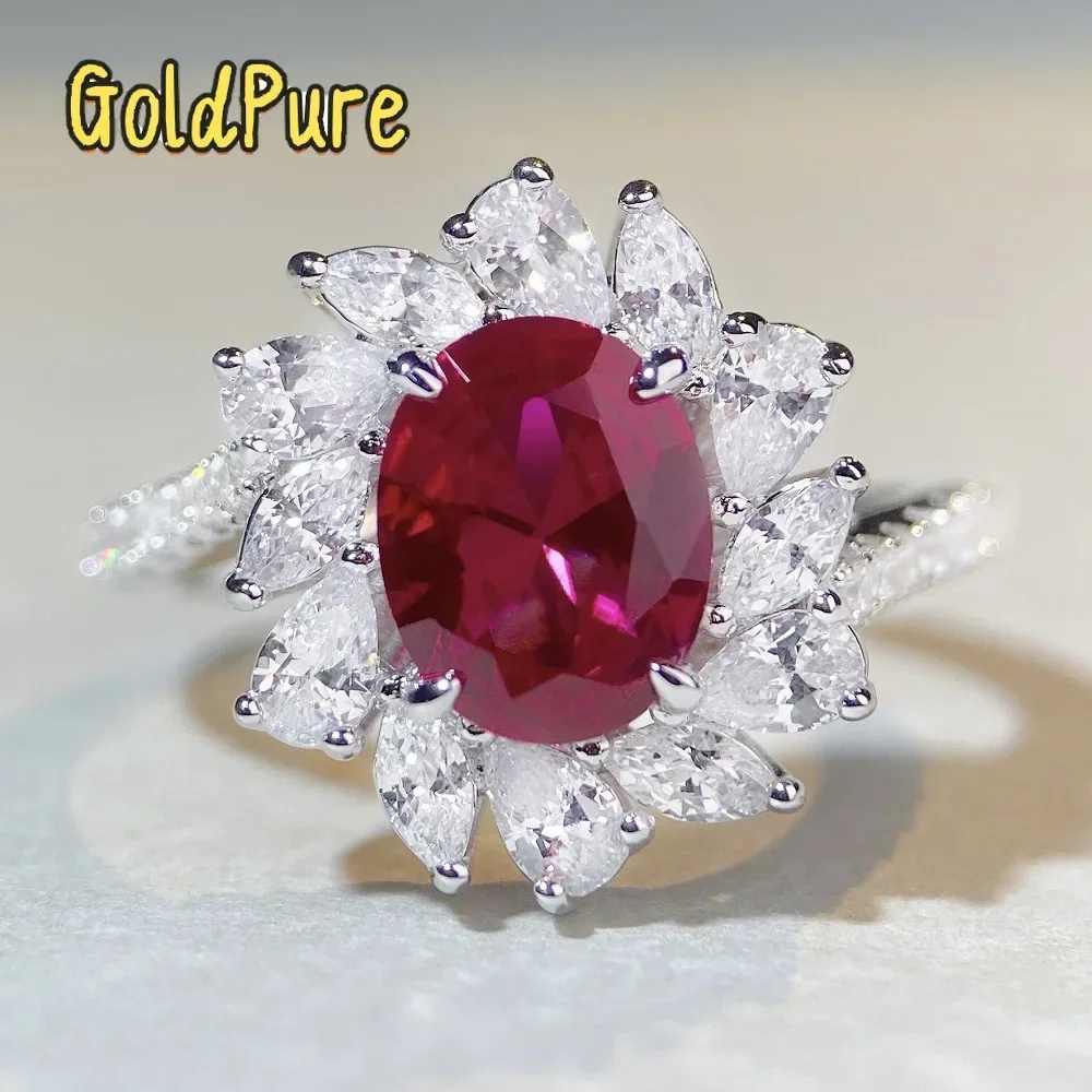 

Роскошное кольцо Goldpure из цельной платины PT950 с рубином цвета голубино-красный и муассанитом в форме голубино-яичной капли для женщин