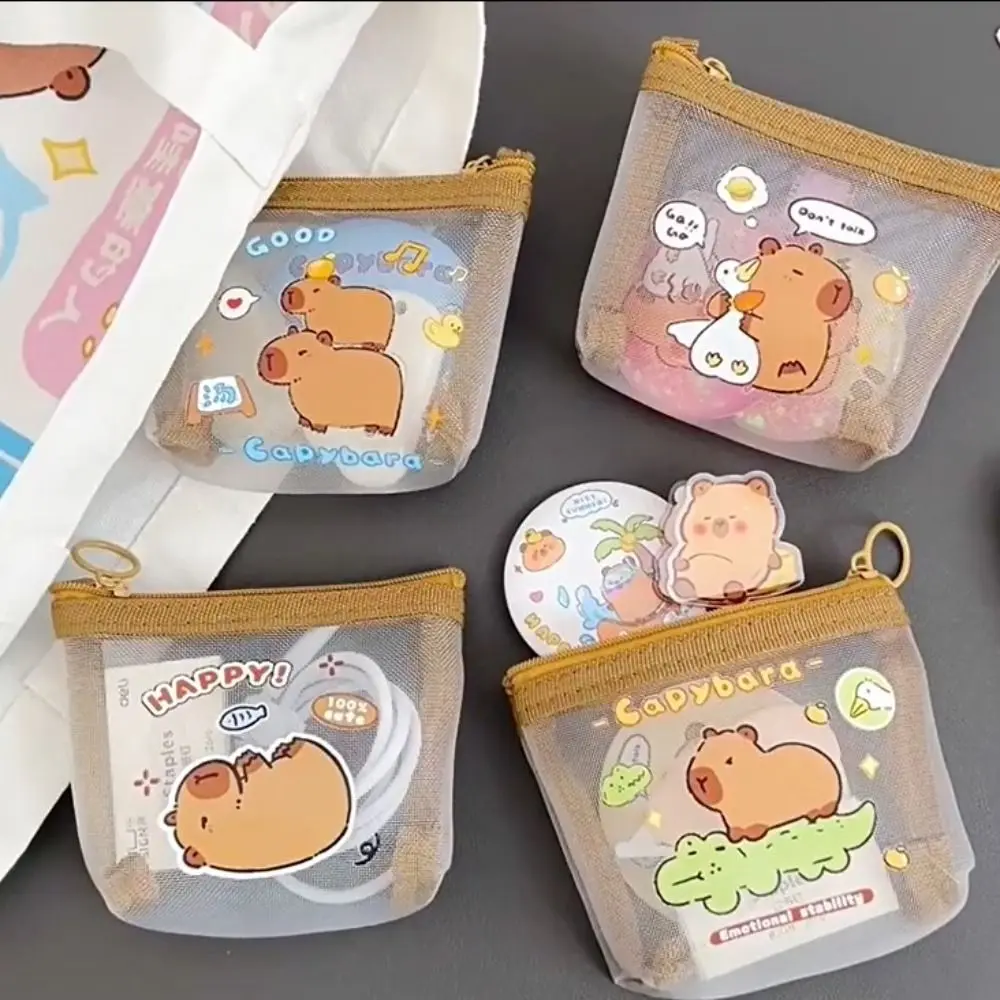 กระเป๋าใส่บัตรลายการ์ตูน Capybara กระเป๋าเก็บของขนาดเล็ก tas barang ใสกระเป๋าตาข่าย tas kosmetik ใส่ผ้าเช็ดปากลิปสติก