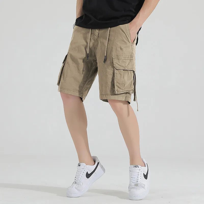 Summer Men's Cotton Cargo Shorts Casual Baggy Multi-Pockets Streetwear Shorts Male Fashion Loose Overalls Shorts Male Plus Size