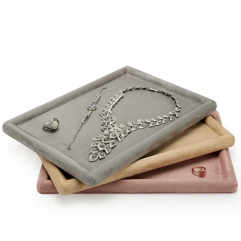 Jewelry Tray Organizer Necklace Holder Bracelet Long Chain Show Stand Velvet Solid Color Jewelry Display Tray