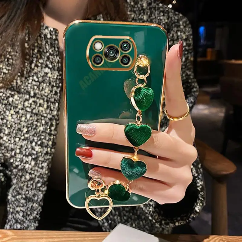 Love Heart Bracelet Plating Case On For Xiaomi Mi Poco X3 Pro Nfc X3pro Silicone Cover Pocox3 X4 Poko X3nfc Pocox3pro X 3 3pro