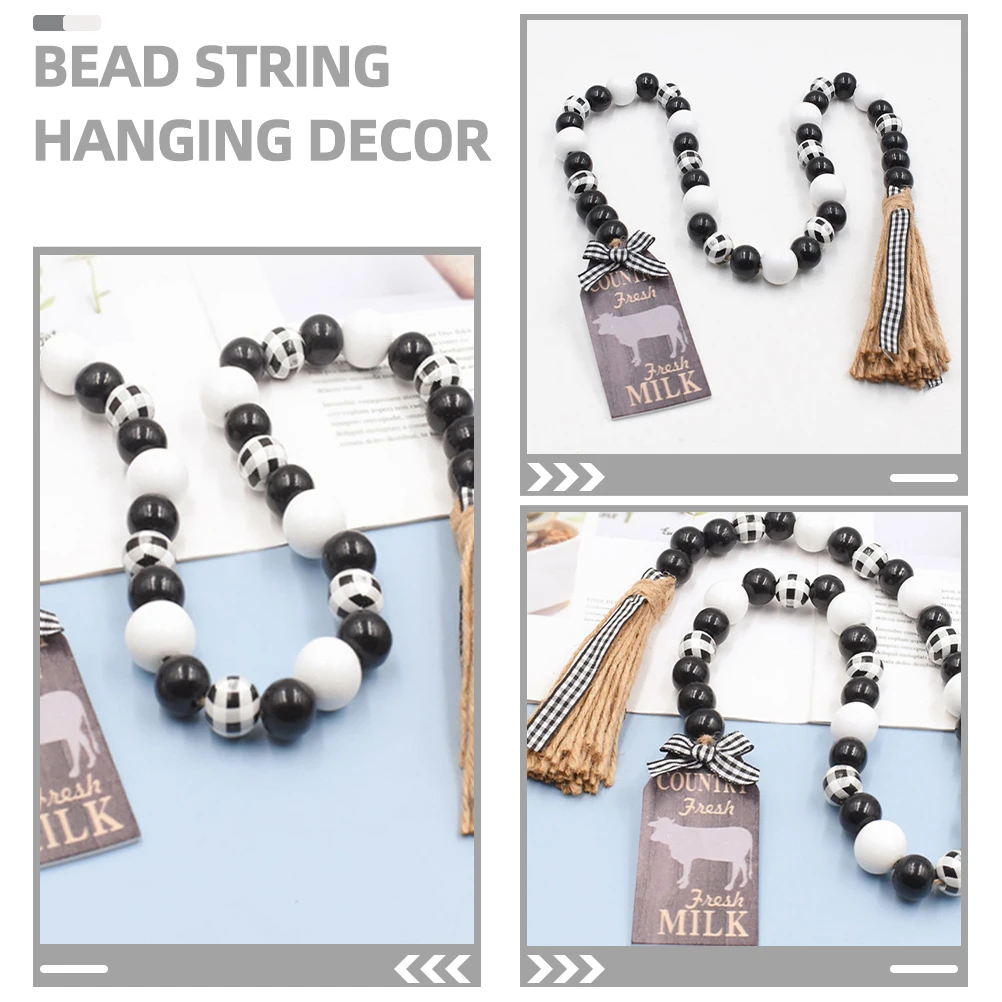 

2pcs Black Decor Farmhouse Wood Garland Wood Beads Hanging String Decorative Tassel Bead Garland Beads Strings