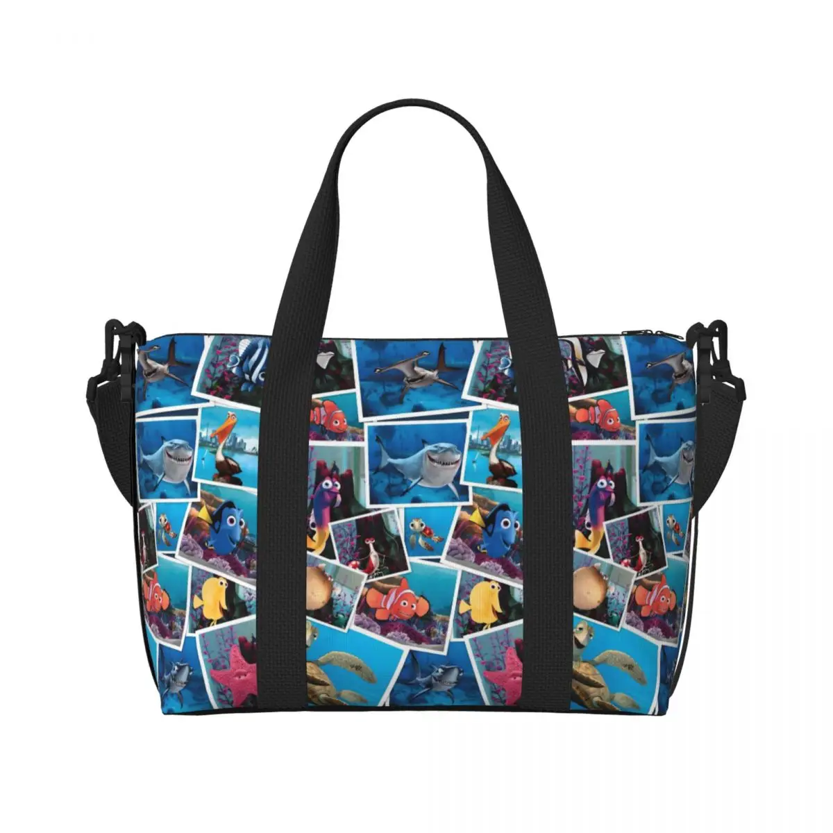 

Изготовленная на заказ большая сумка-тоут Nemo, женская сумка с рисунком рыбы для покупок, пляжная дорожная сумка для спортзала