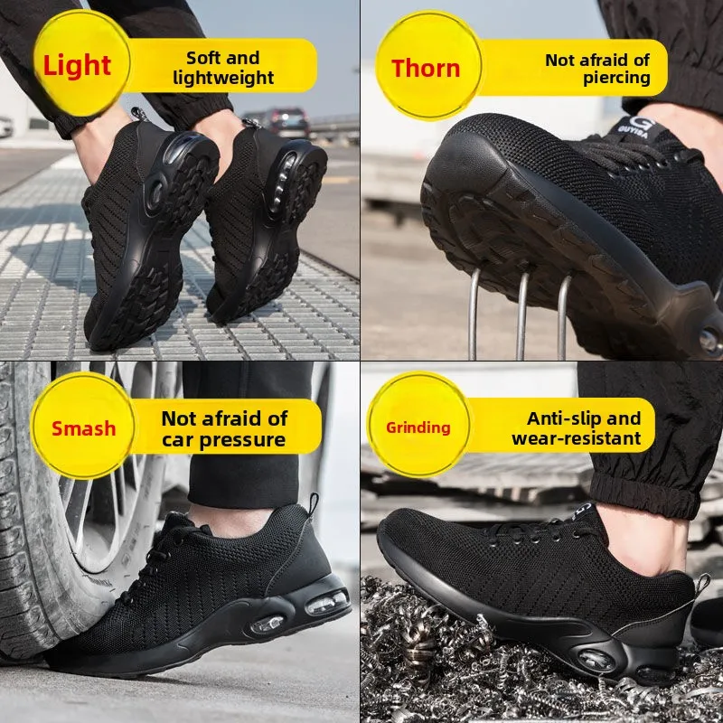 أحذية أمان رجالية وسادة هوائية أحذية عمل رجالية خفيفة الوزن قابلة للتنفس مع حماية أحذية بمقدمة فولاذية مضادة للثقب