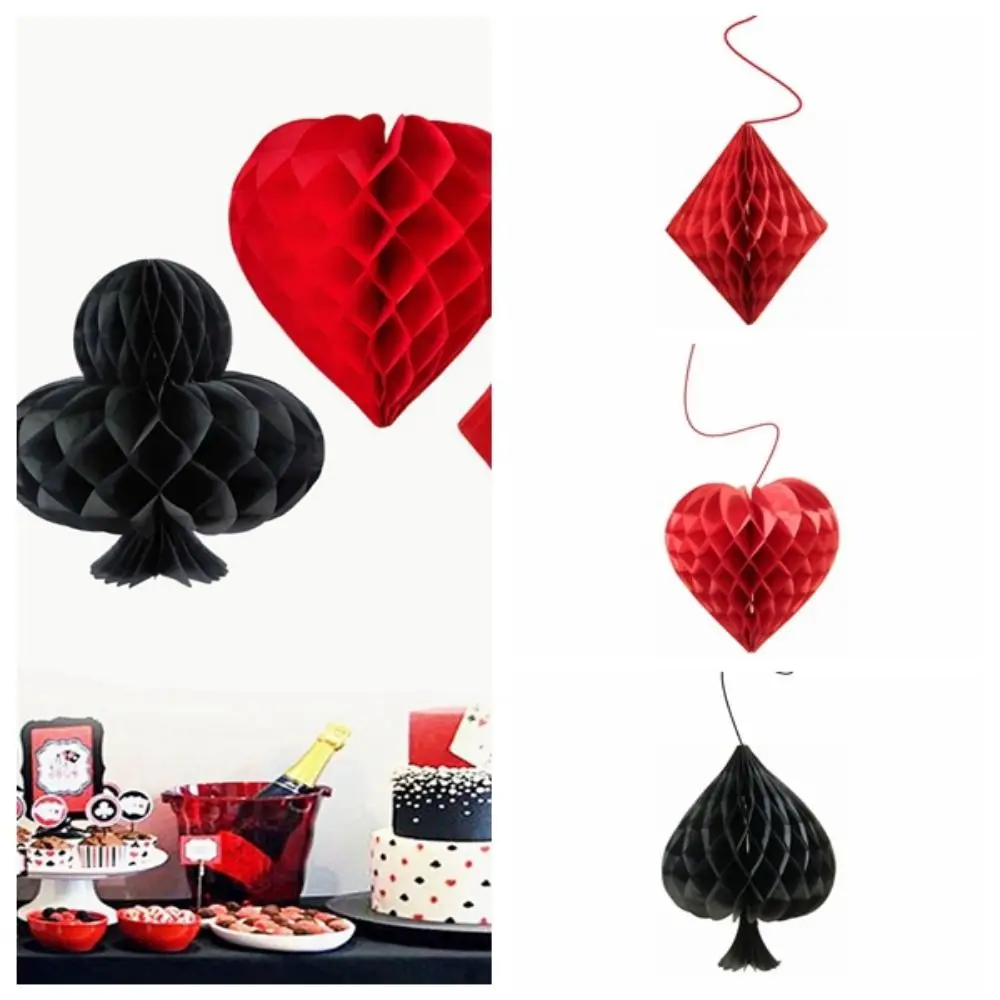 4pcs/Set Honeycomb Home Hanging Ornament Party Dangling Playing Card Casino Themed Pendant Paper DIY Crafts Photography Prop view 3