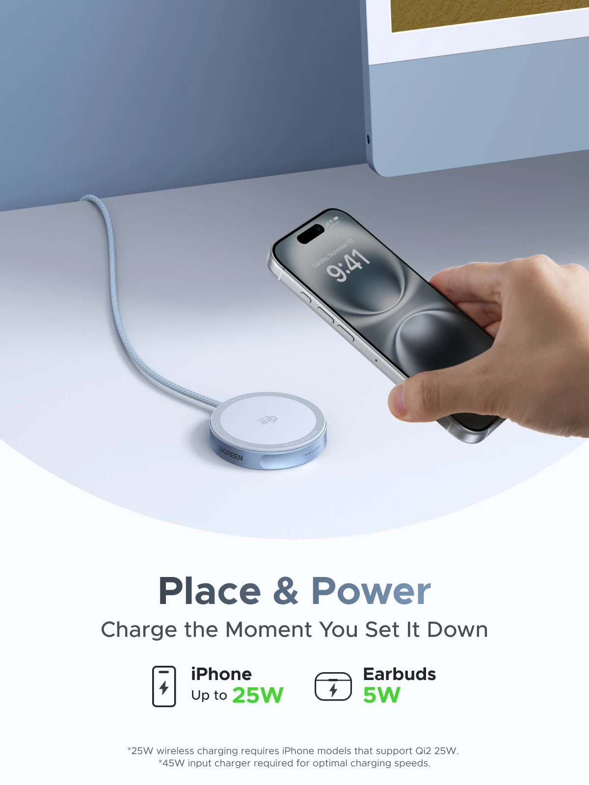 UGREEN Magflow Qi2 25W Fast Wireless Charger for iPhone 17/16 Pro Max