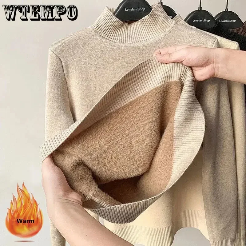 Women Turtleneck Sweater Thick Fleece Sweaters Women's Winter Knitted Pullover Long Sleeve Sherpa Lining Korean Thermal Jumper