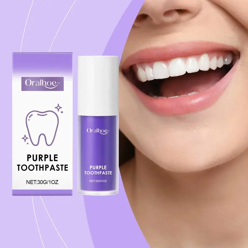 Purple Teeth Whitening Powder Toothpaste Brighten Yellow Teeth Remove Tooth Stain Fresh Breath Dental Cleaning Oral Care