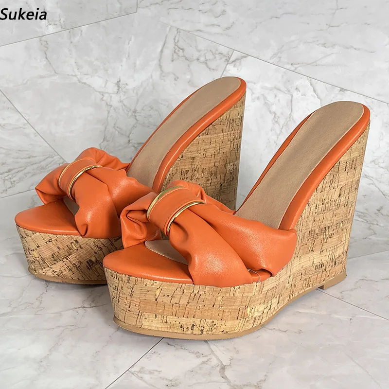 

Sukeia Women Platform Mules Sandals Wedges Heels Slip On Round Toe Beautiful Orange Party Shoes Ladies US Plus Size 5-20