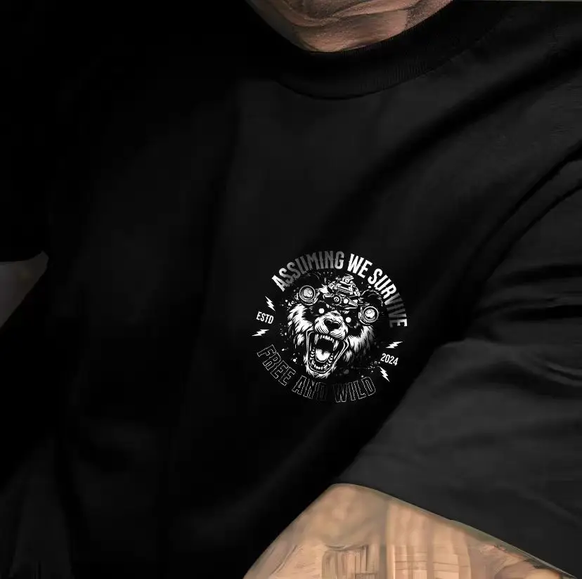 جديد النمط الصيني التكتيكية الباندا تي شيرت مطبوع Y2K الرجل القوي صورة الأمريكية جولة الرقبة قصيرة الأكمام أعلى فضفاضة وعصرية