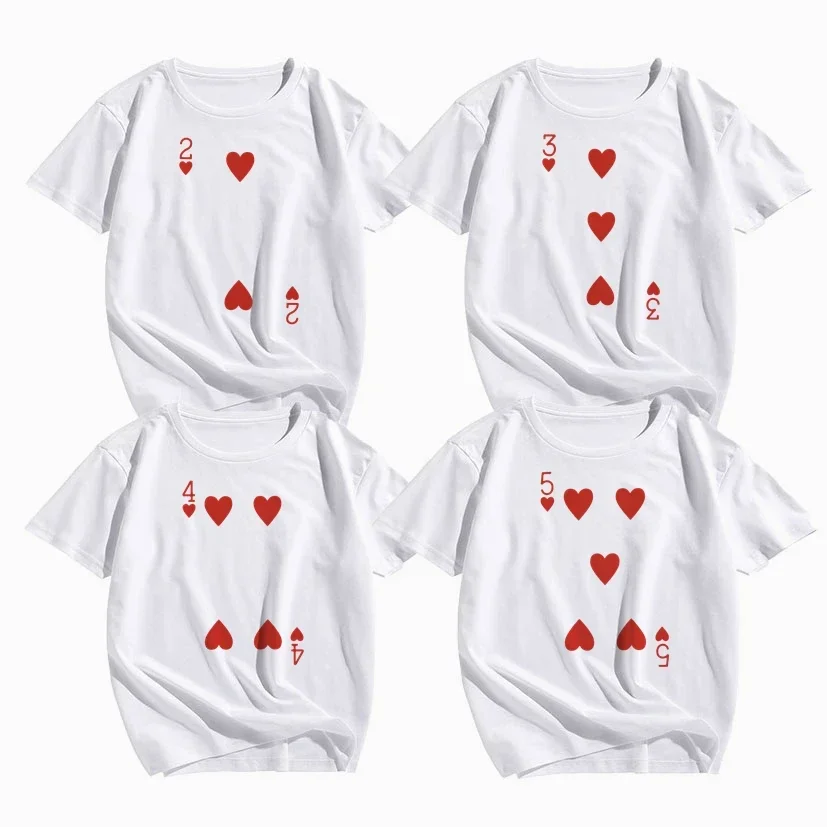 Heart-shaped Playing Cards, Party Costumes, T-shirts, Poker Cards Women Clothing Summer Streetwear Graphic T Shirts Personality