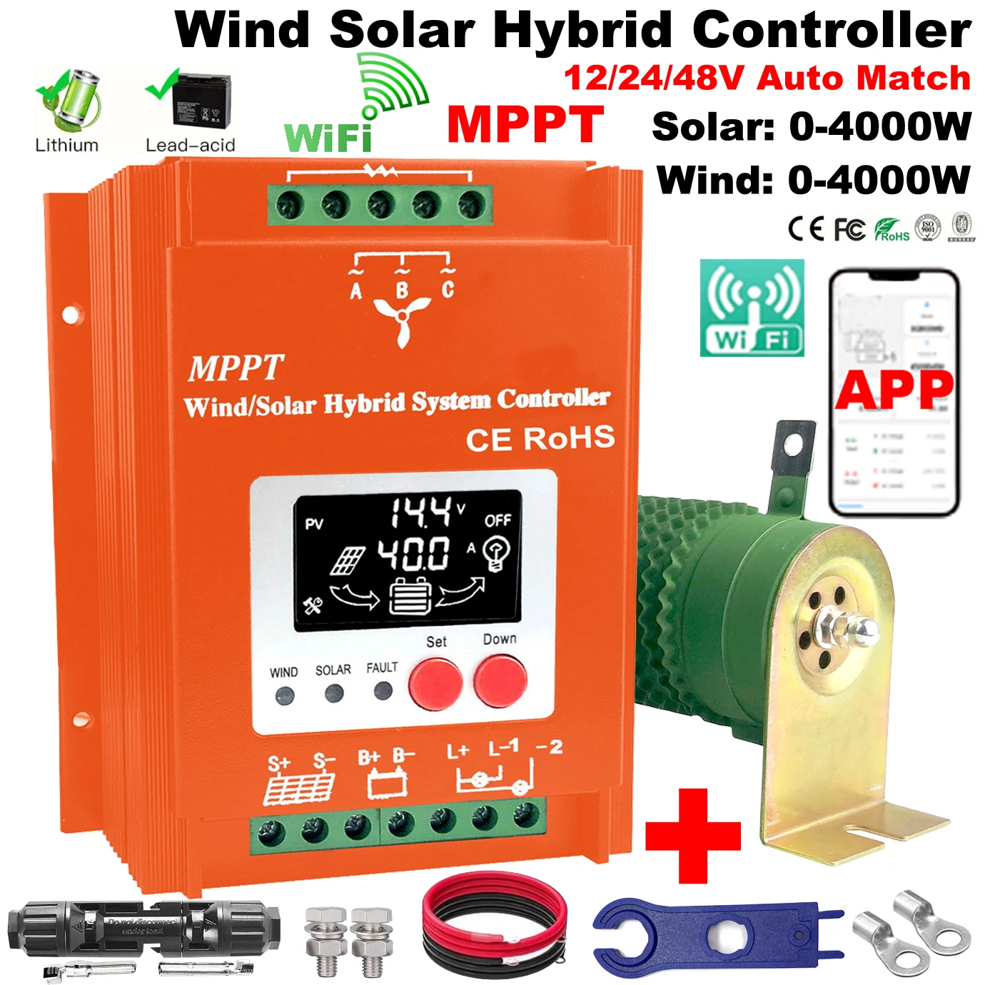 12V 24V 48V 4000W Hybrid Wind Solar Charge Controller MPPT Wind Generator Solar System For Lifepo4 Lithium Lead Acid Battery