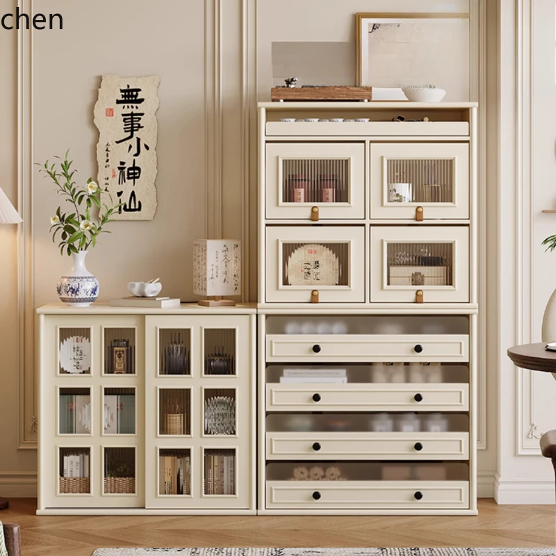 living room full solid wood bucket cabinet module combination low cabinet floor storage bookshelf cabinet white