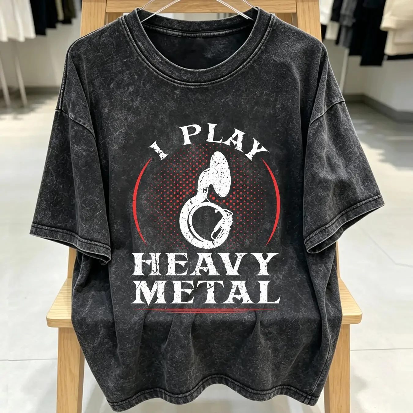 washed T Shirt I Play Heavy Metal Sousaphone Tuba Marching Band Musician long or short sleeves vintage Washed fashion Slightly
