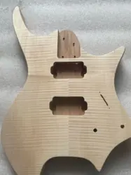 Customized Headless Electric Guitar Body, Unfinished Mahogany Flame Maple Veneer Top, 6 String DIY, 5.6cm Pocket