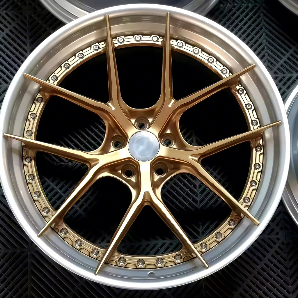 

Кованые диски Customized 2 Piece Super Deep Concave Brushed Bronze Polished Lip для BMW PORSCHE, 5x112, 5x114.3, 5x120, 5x130