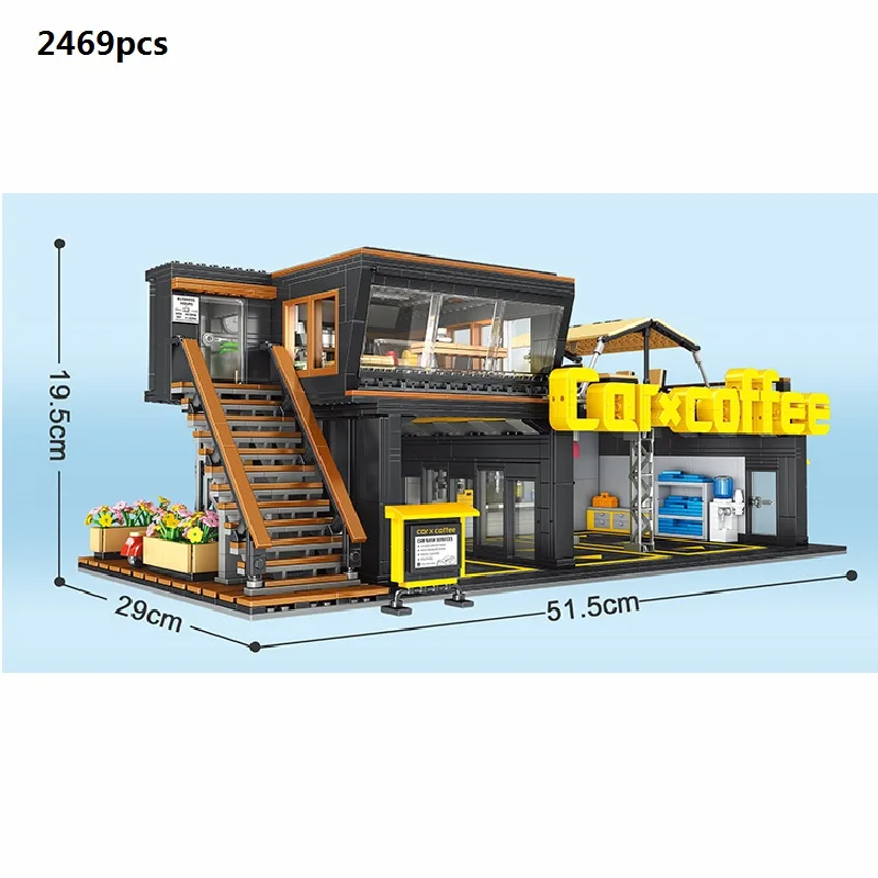 2469PCS City Street View Building Blocks Model JD13 Modern Cafe Car Repair Resume Club Toys Children's Gifts