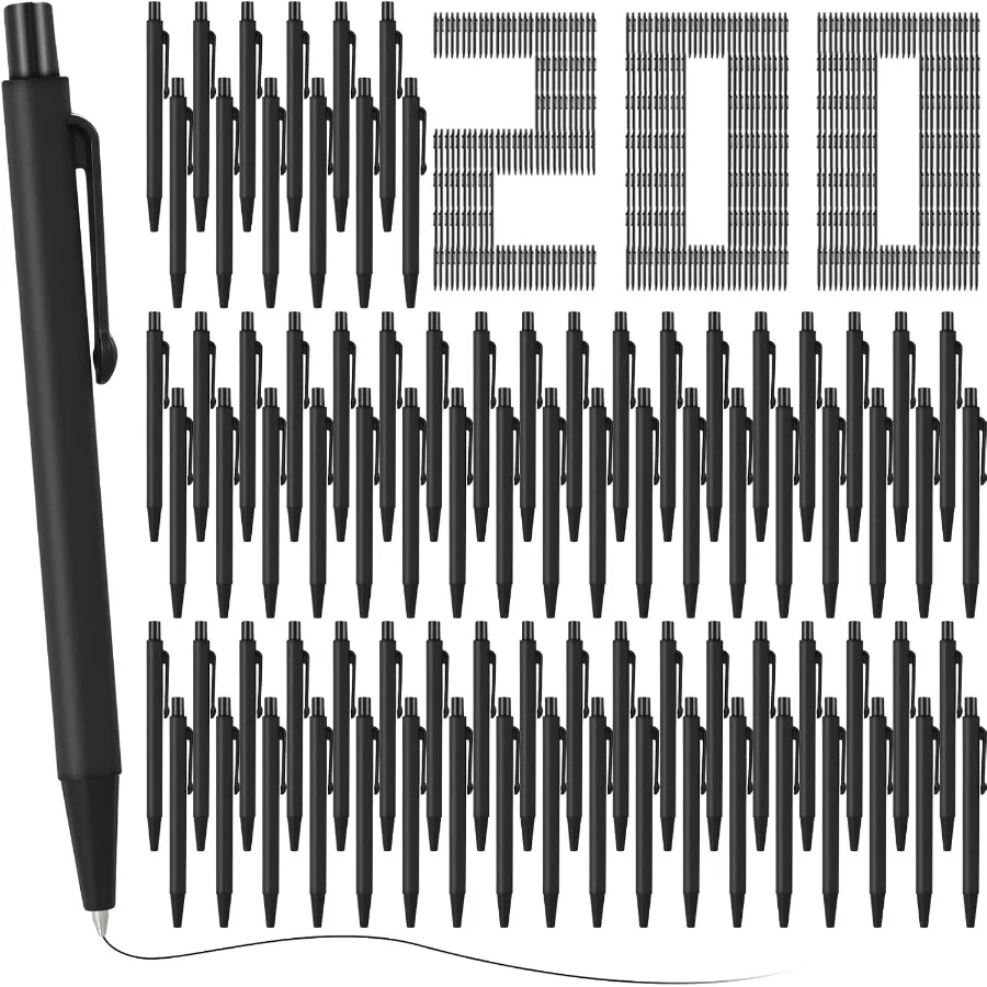 

200 Pcs 4'' Mini Black Pens Bulk 0.7 mm Fine Point Small Retractable Ballpoint Pens with Clip for Notebook School Office Black