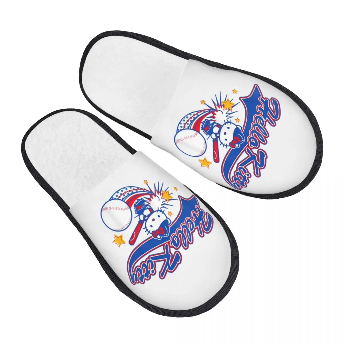 

Winter Slippers Hello Kitty Home Run Baseball Softball Merch Household Fur Slippers Slides Indoor Soft Non Slip Slides