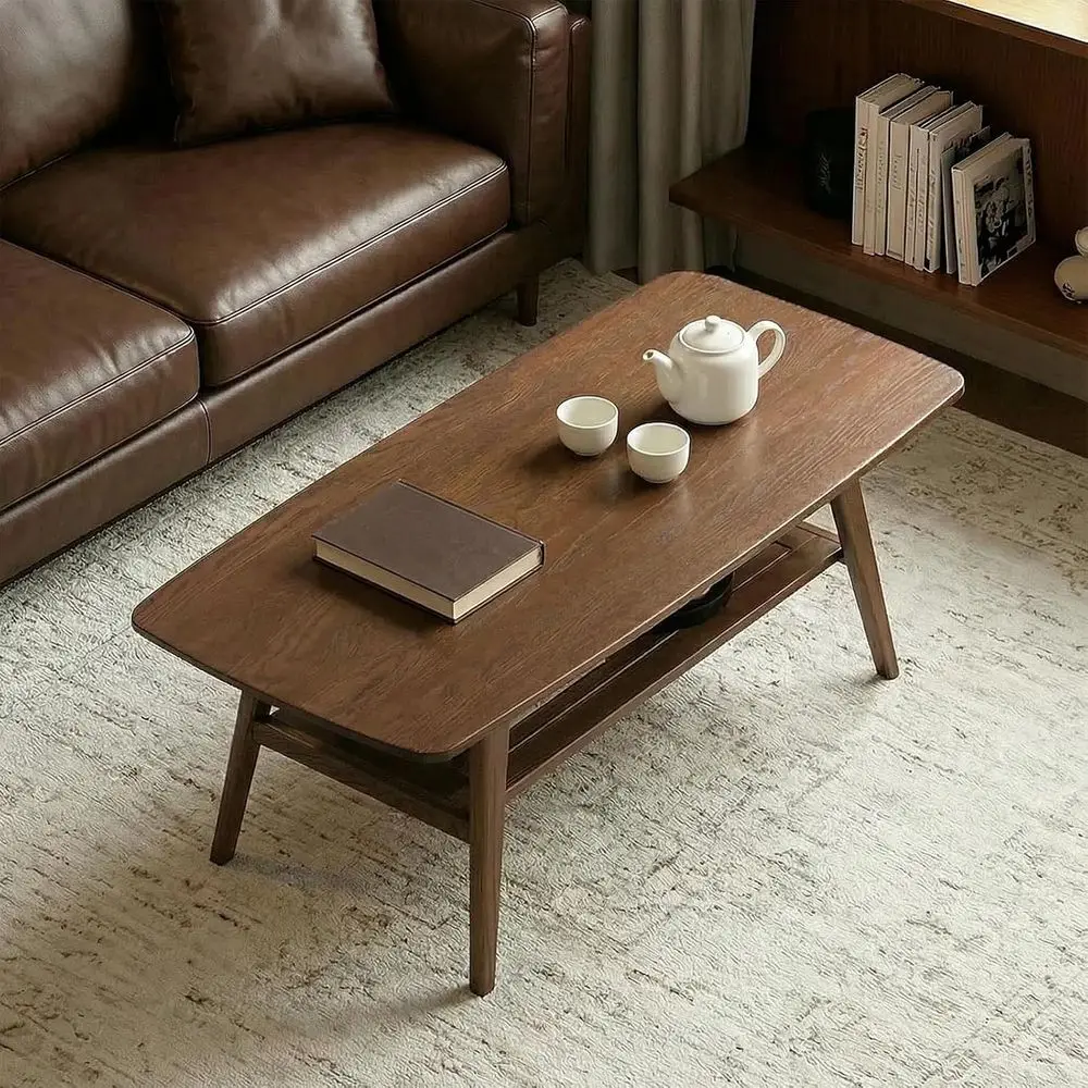 

2-Tier Solid Wood Coffee Table - Storage & Practicality for Living Rooms - Easy Assembly, Walnut, 47.24
