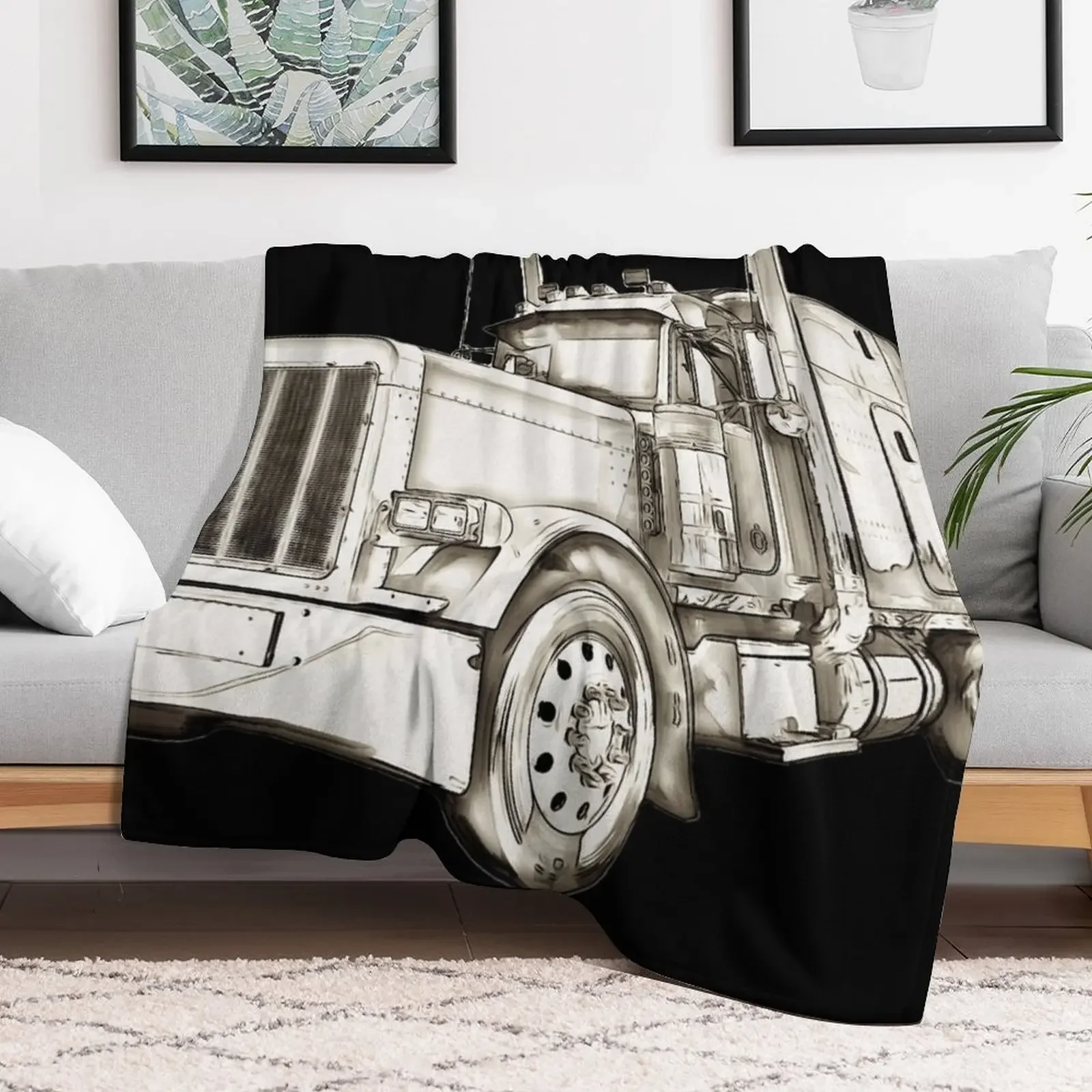 Big American truck or lorry a big rig cartoon artwork Throw Blanket wednesday Sofa Quilt Blankets