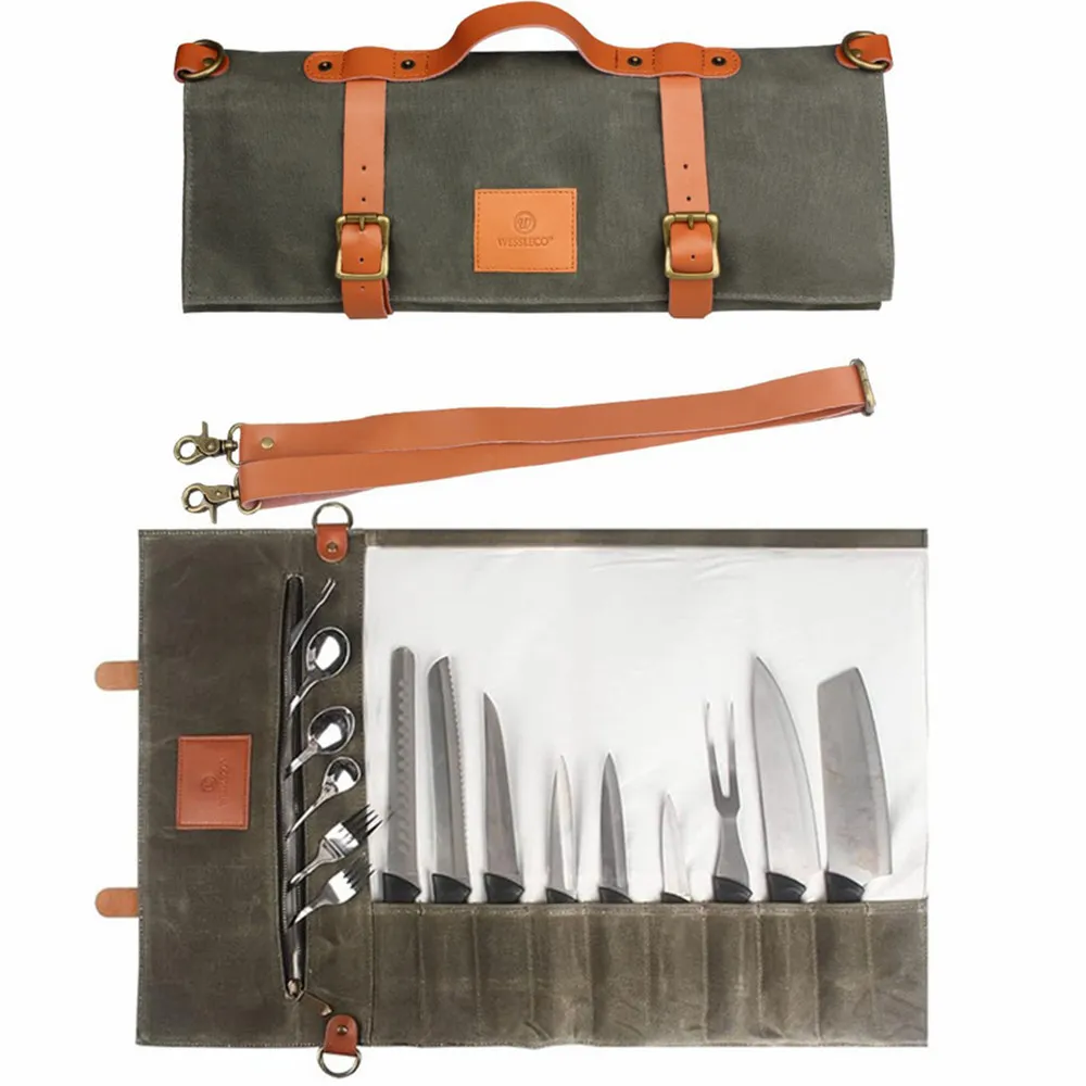 Chef Knife Roll Bag Vintage Backpack With 10 Slot Plus 1 Zipper Pocket Portable Carrying Case for Knive and Tools Chef Knife Bag